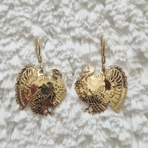 Vintage Gold Plated Turkey Dangle Earrings - Picture 2 of 7